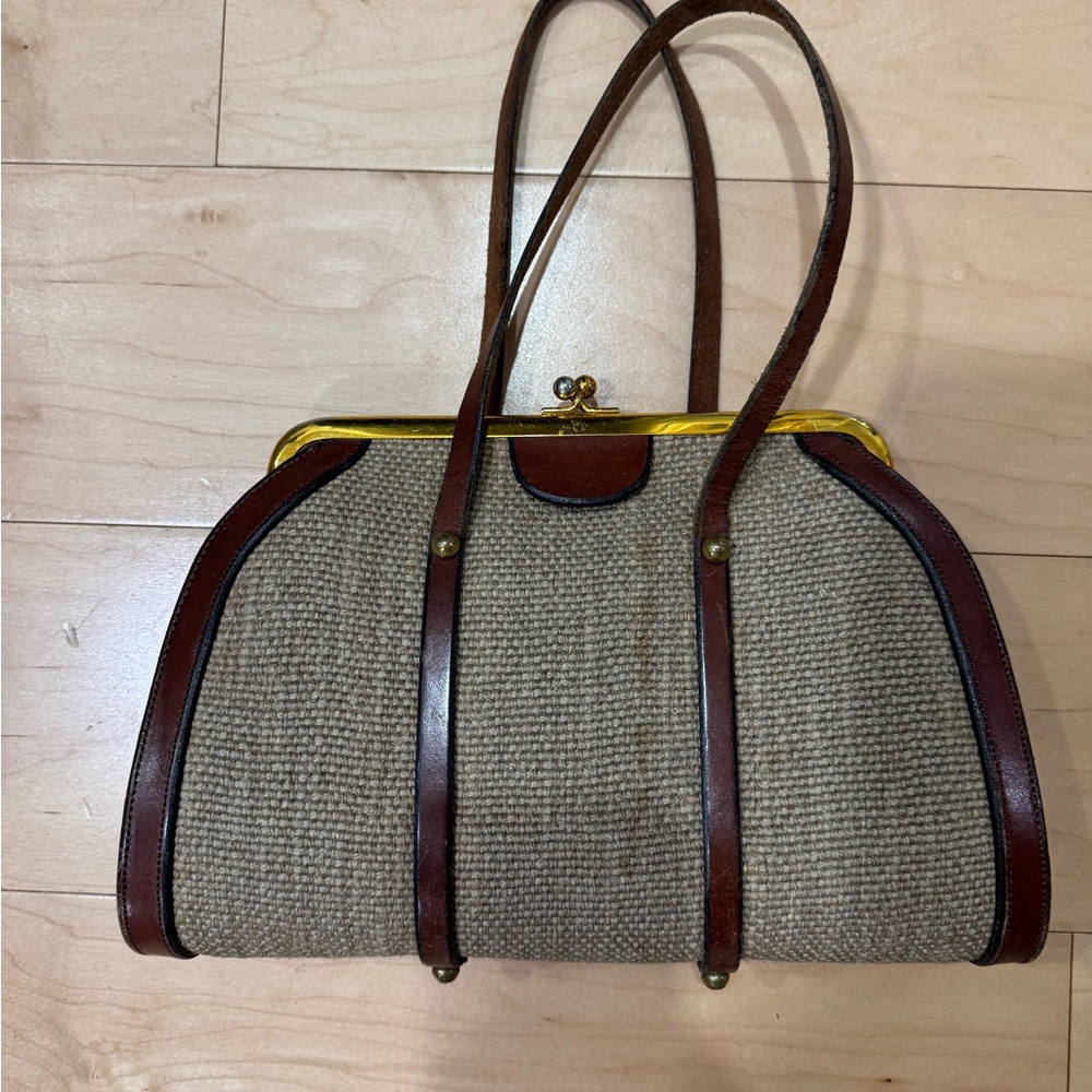 *Rare* Vintage 40s 50s Etienne Aigner Tweed Leather Handmade Satchel Bag